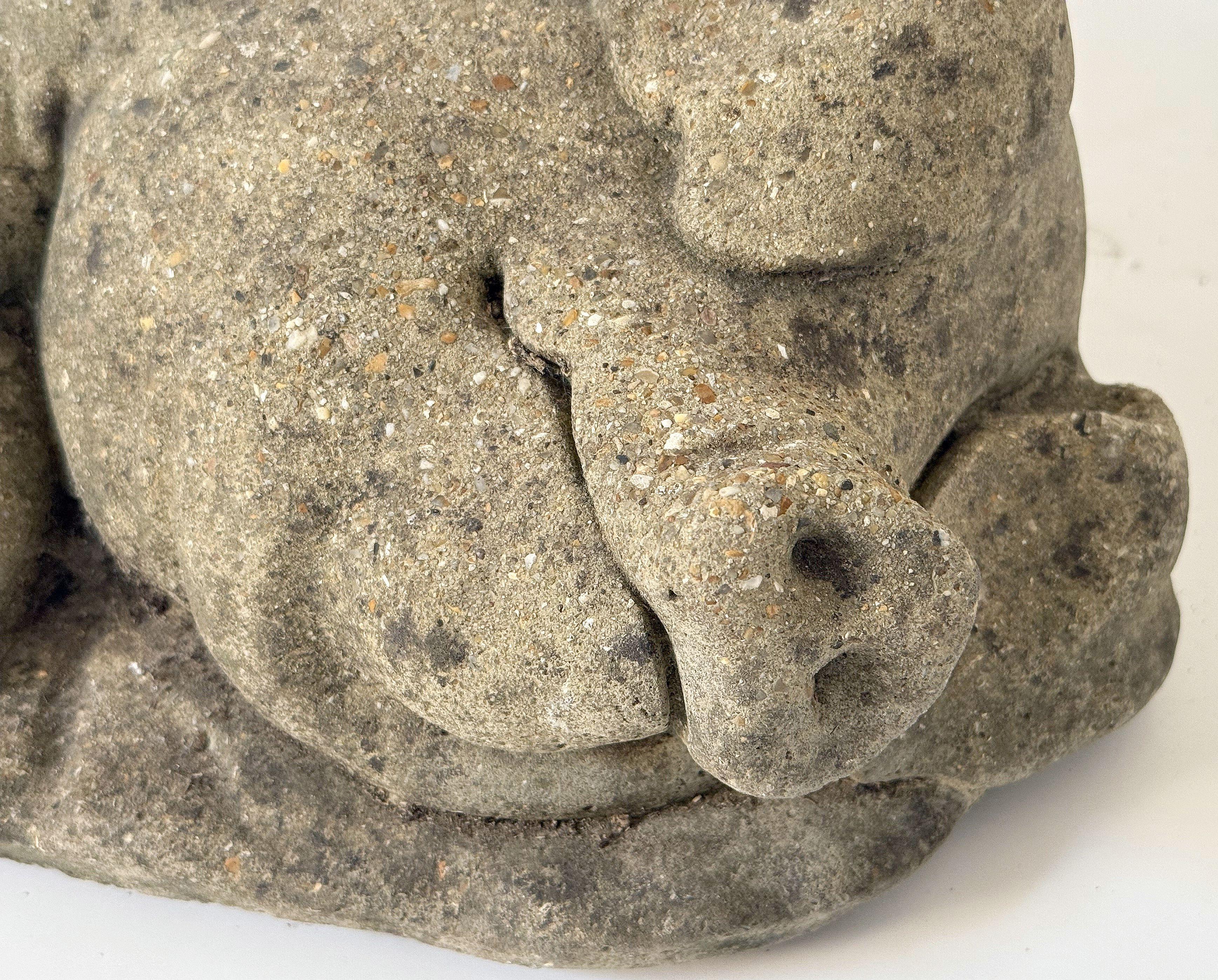 Cast Stone English Weathered Garden Stone Pig with Piglets Sculpture For Sale