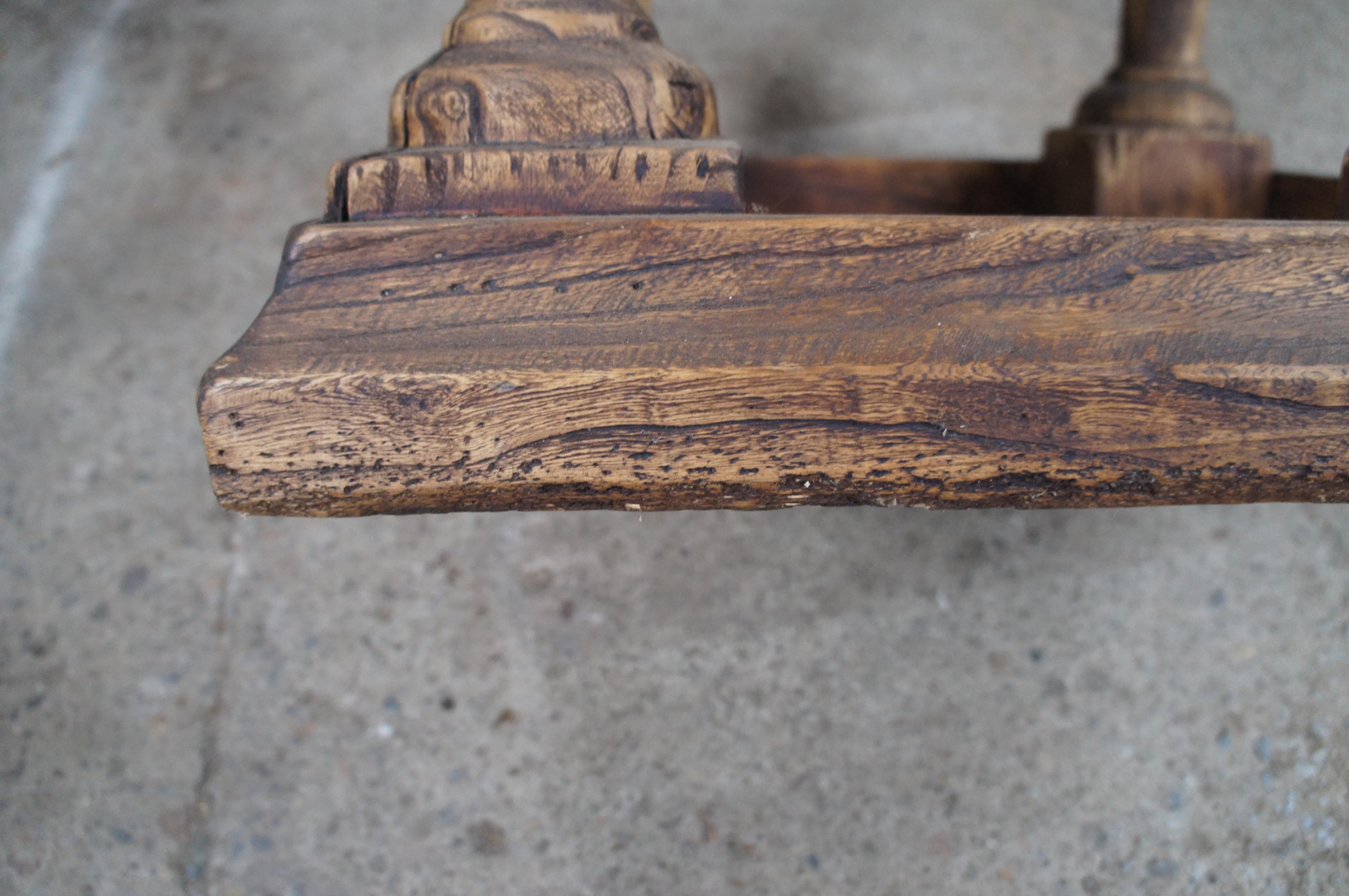 English Weathered Oak Farmhouse Pedestal Side Table Plant Sculpture Stand 28