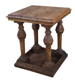English Weathered Oak Farmhouse Pedestal Side Table Plant Sculpture Stand 28"
