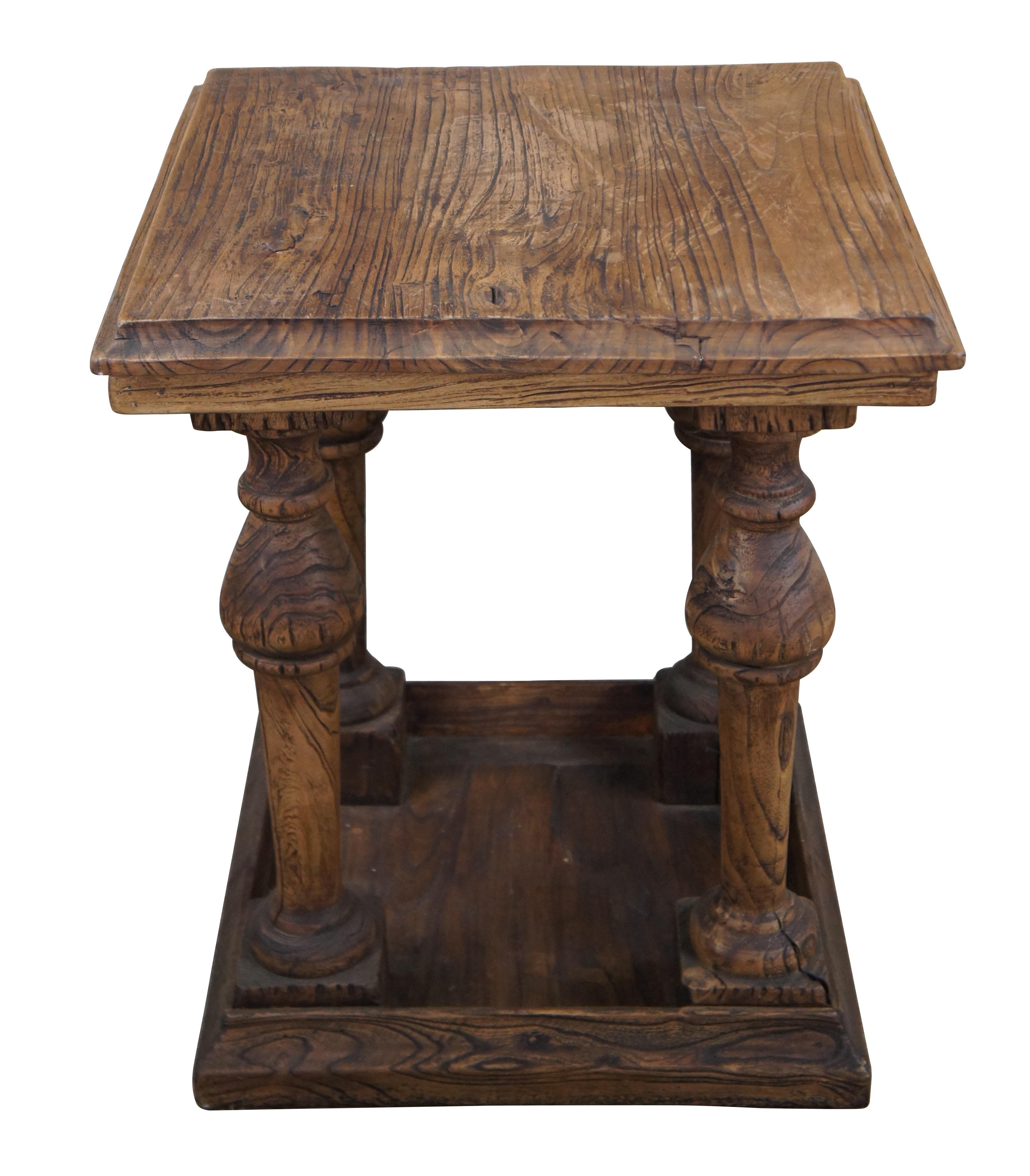 William and Mary English Weathered Oak Farmhouse Pedestal Side Table Plant Sculpture Stand 28