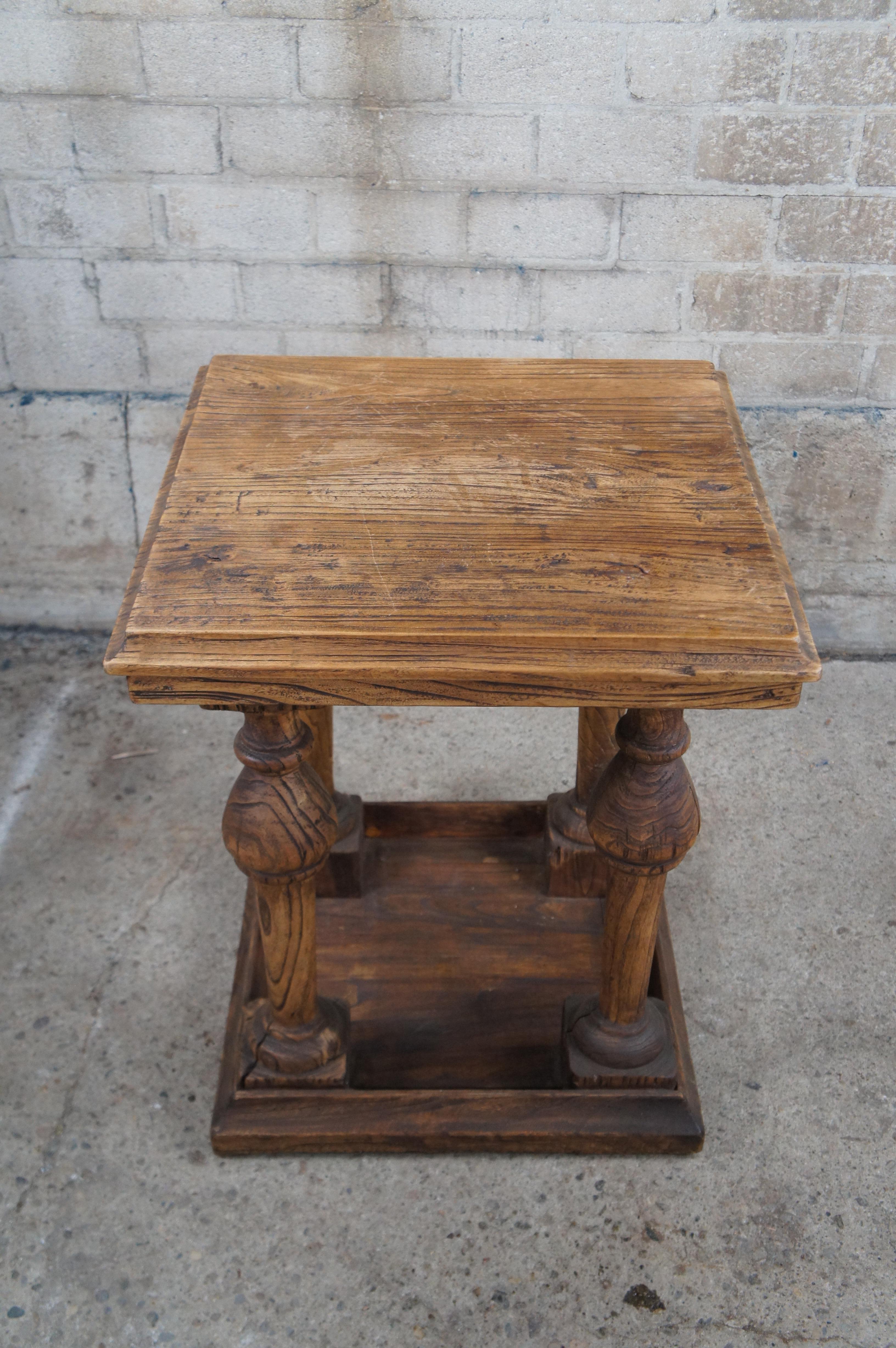 English Weathered Oak Farmhouse Pedestal Side Table Plant Sculpture Stand 28