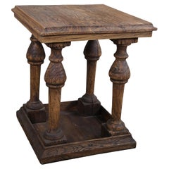 English Weathered Oak Farmhouse Pedestal Side Table Plant Sculpture Stand 28"