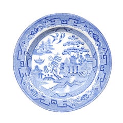 Wedgwood & Co Assiette à motif de saule en grès bleu et blanc du XIXe siècle