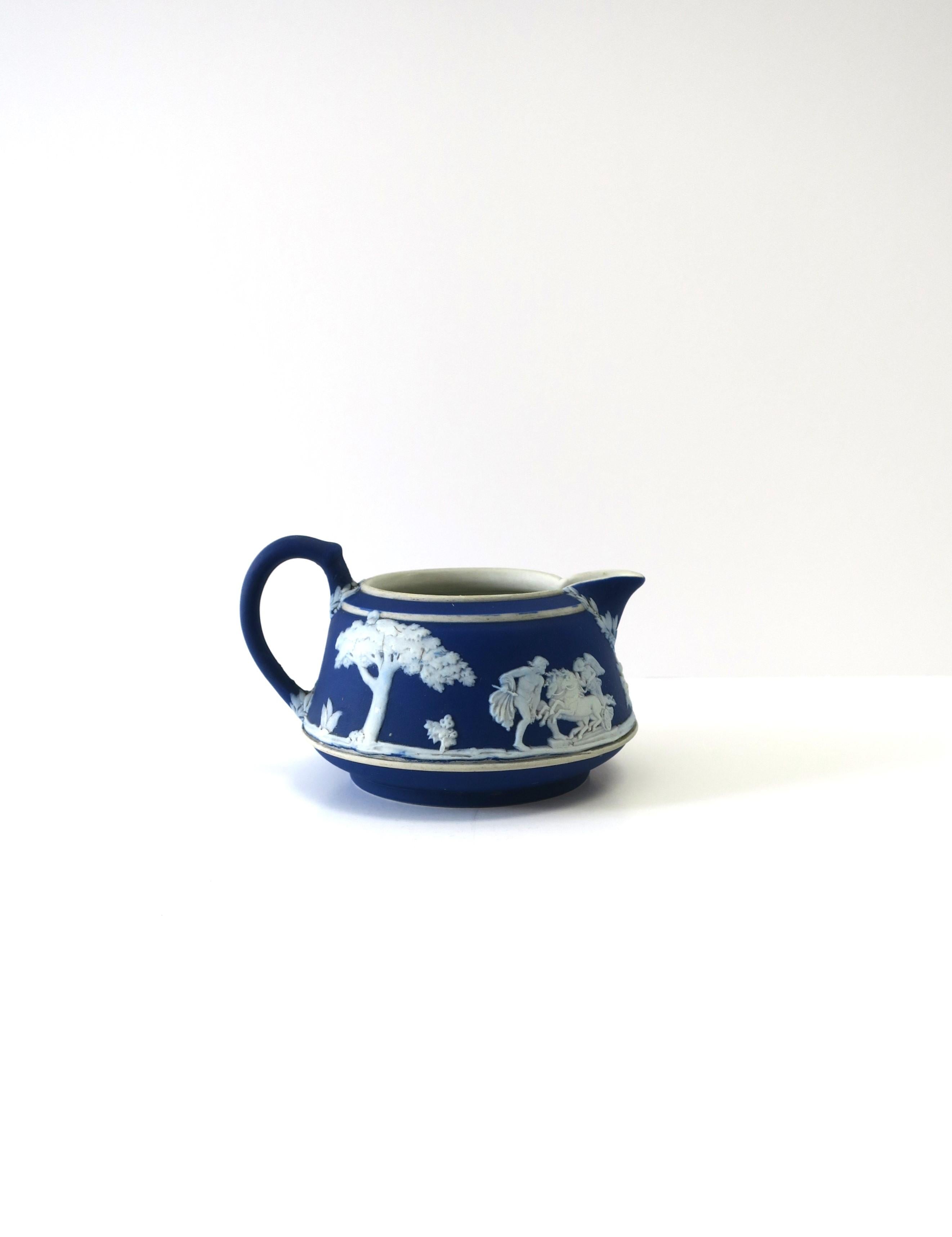 English Wedgwood Jasperware Blue and White Sugar Bowl and Creamer