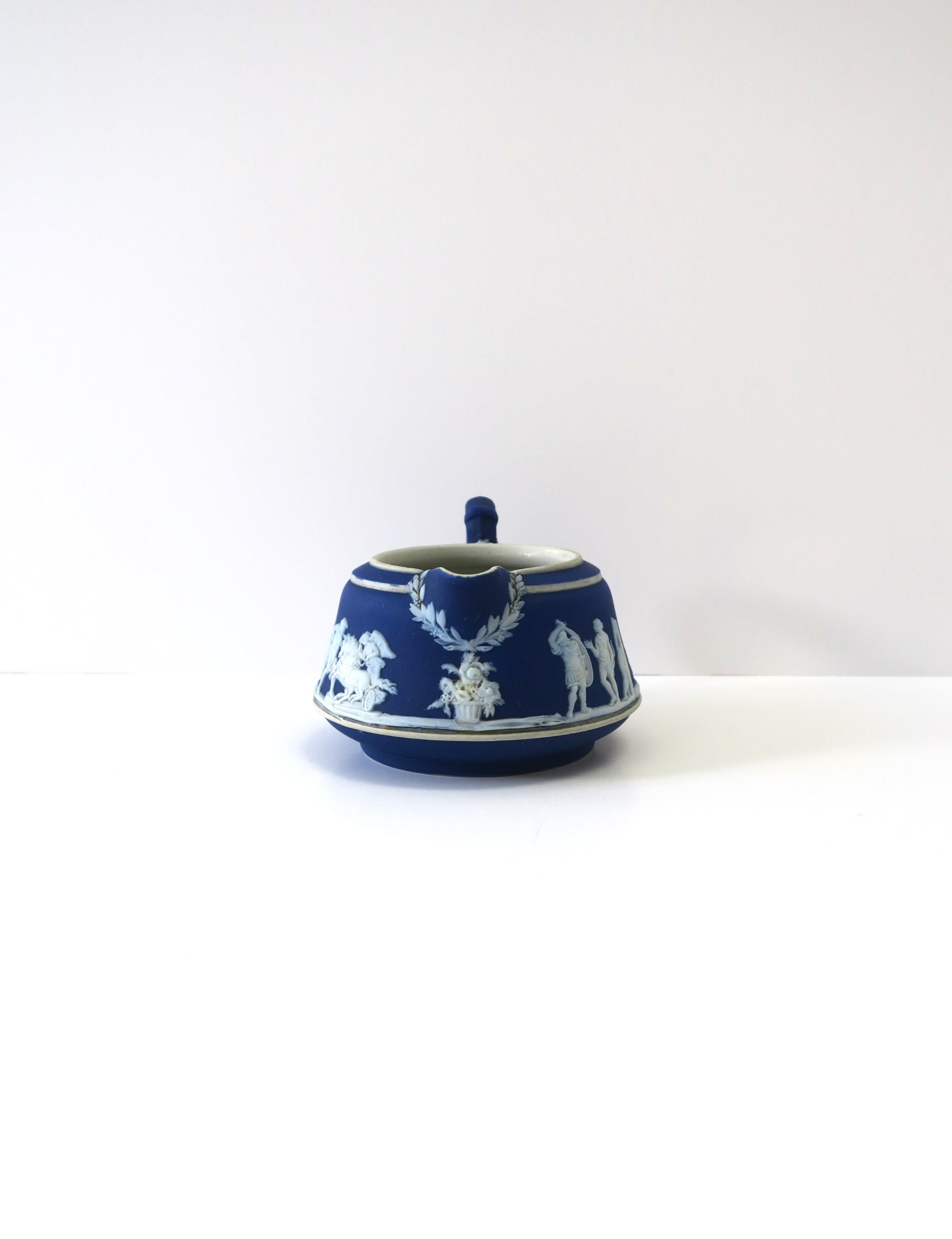 English Wedgwood Jasperware Blue and White Sugar Bowl and Creamer ...