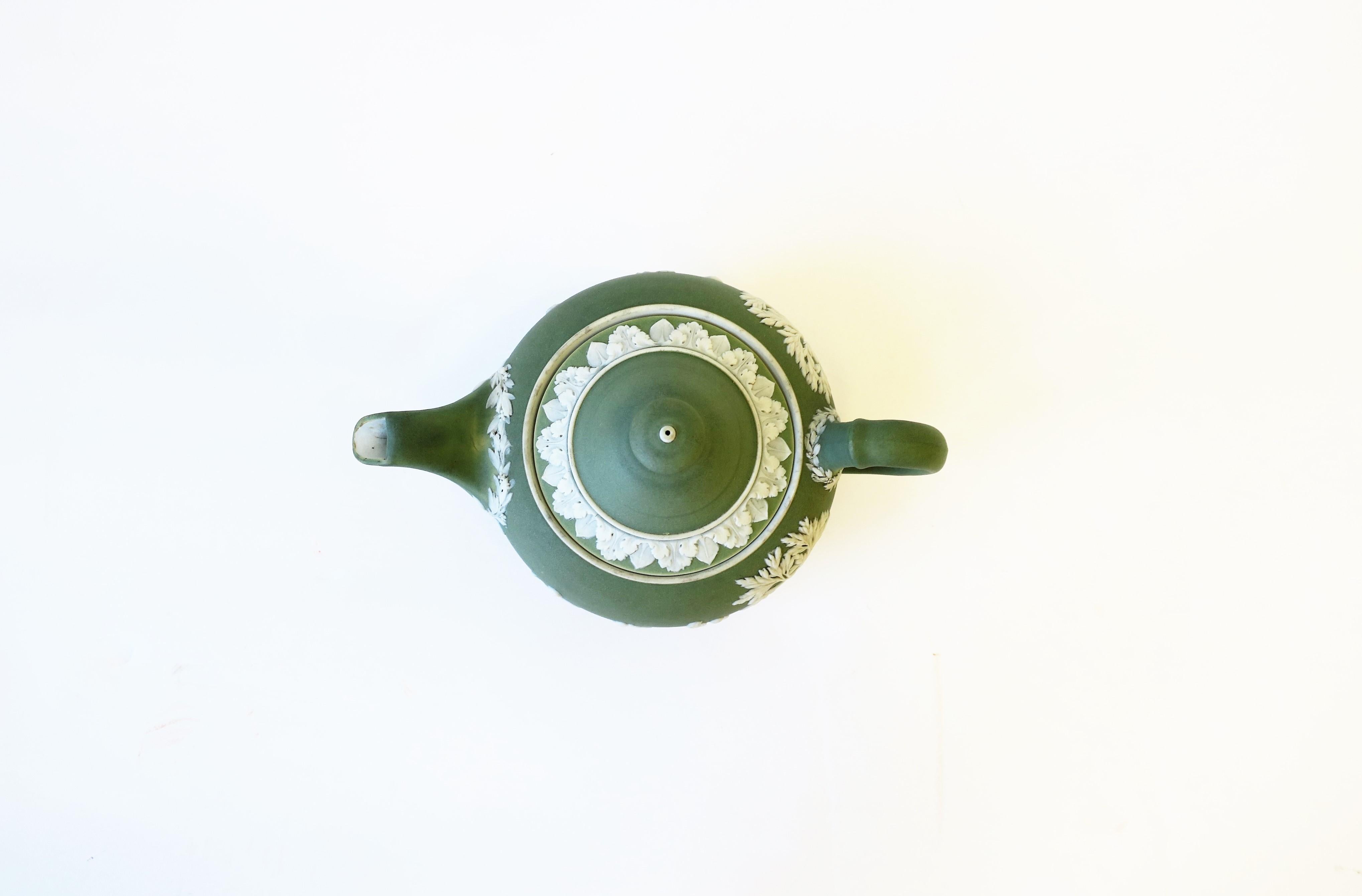 English Wedgwood Jasperware Matte Green and White Stoneware Tea or Coffee Pot 1