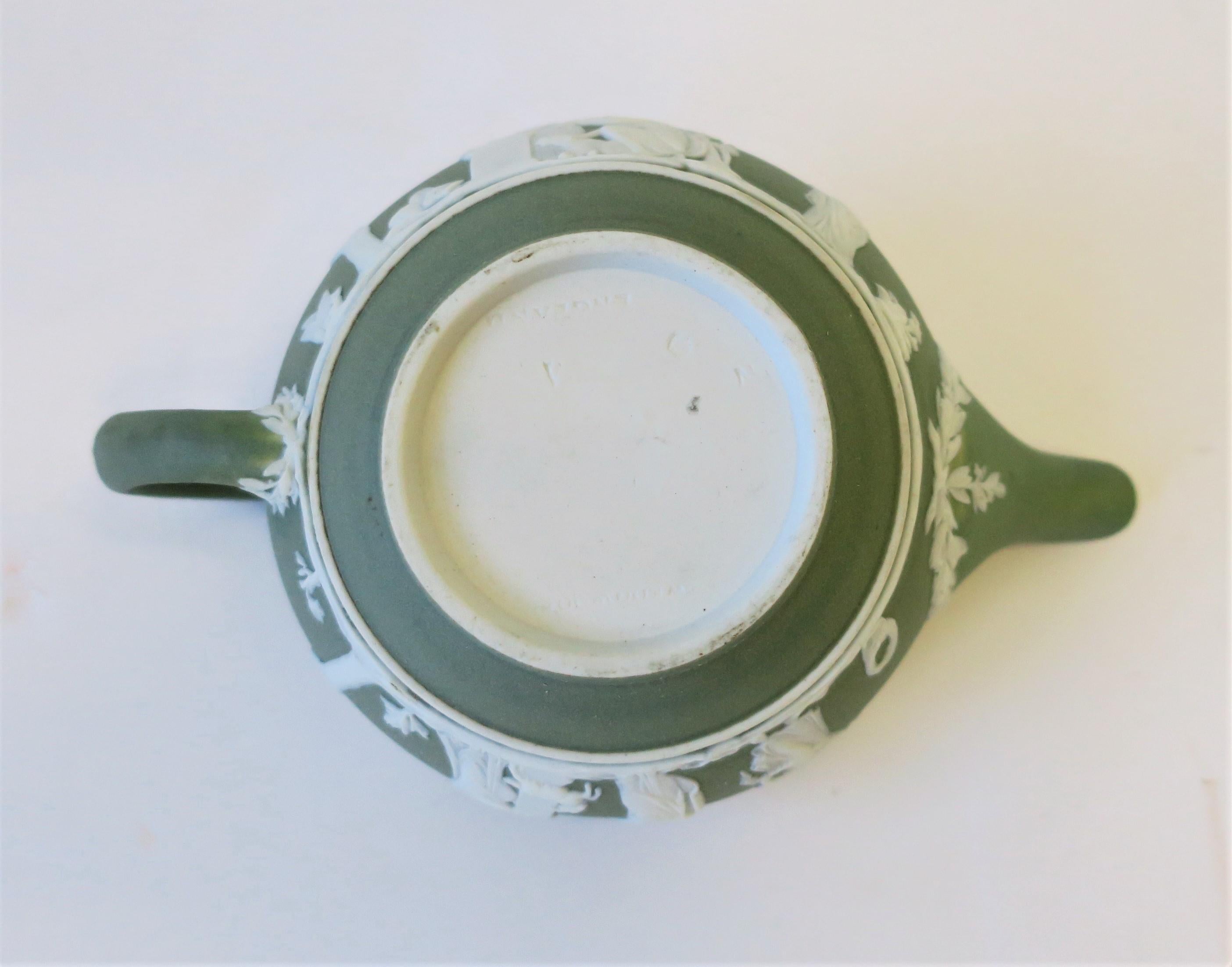 English Wedgwood Jasperware Matte Green and White Stoneware Tea or Coffee Pot 5
