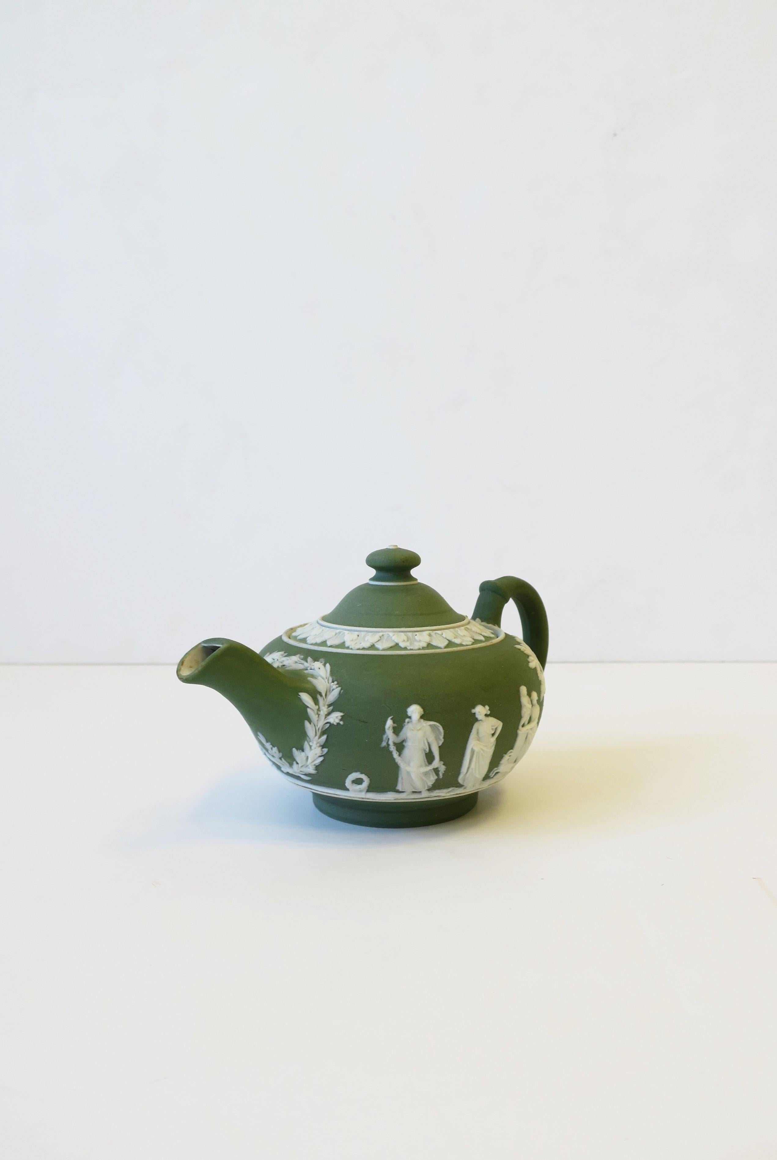Ceramic English Wedgwood Jasperware Matte Green and White Stoneware Tea or Coffee Pot