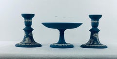 English Wedgwood Jasperware Pair of Candleholders and Decorative Plate