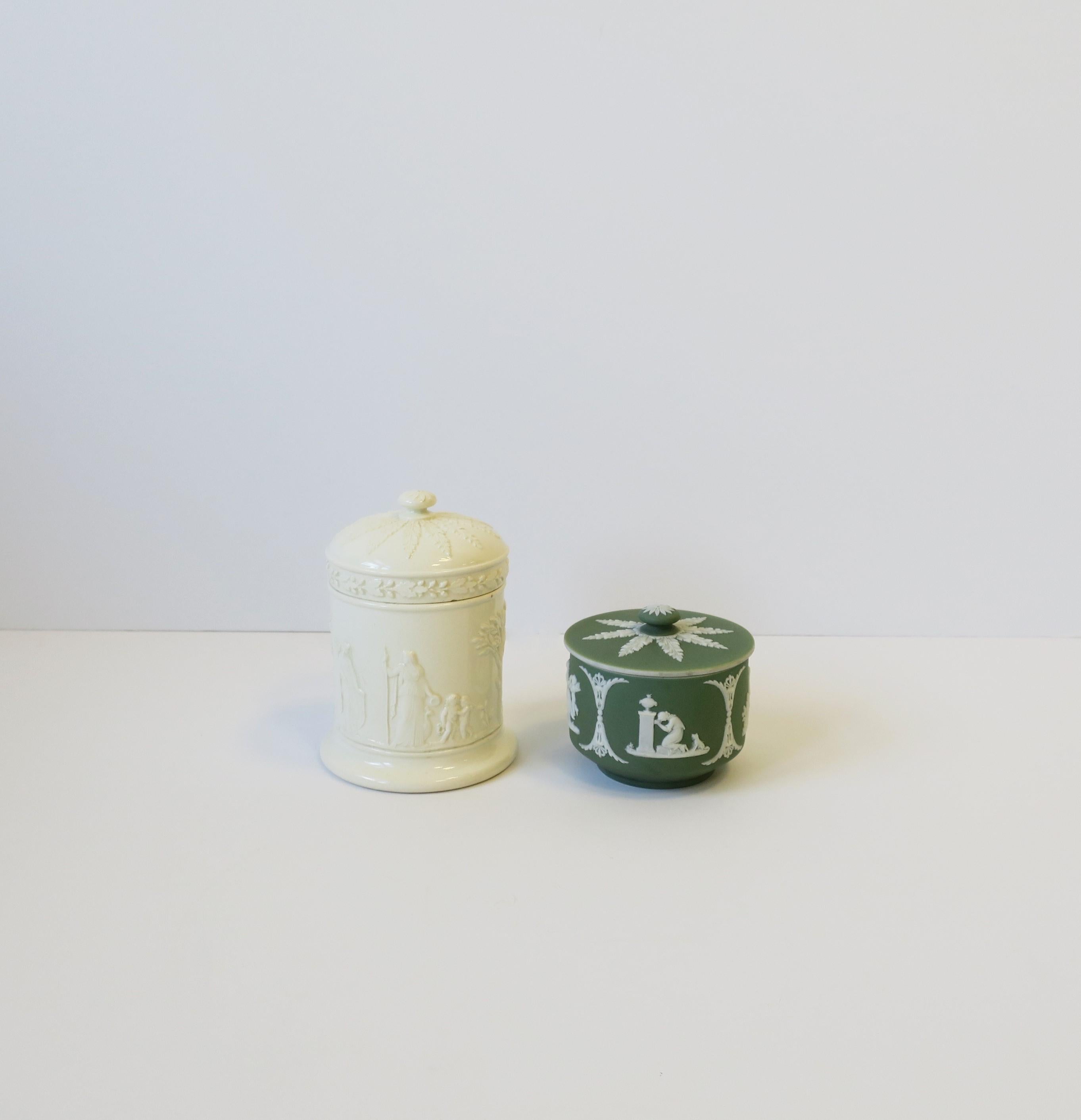 Ceramic English Wedgwood Neoclassical White Box Jar with Lid