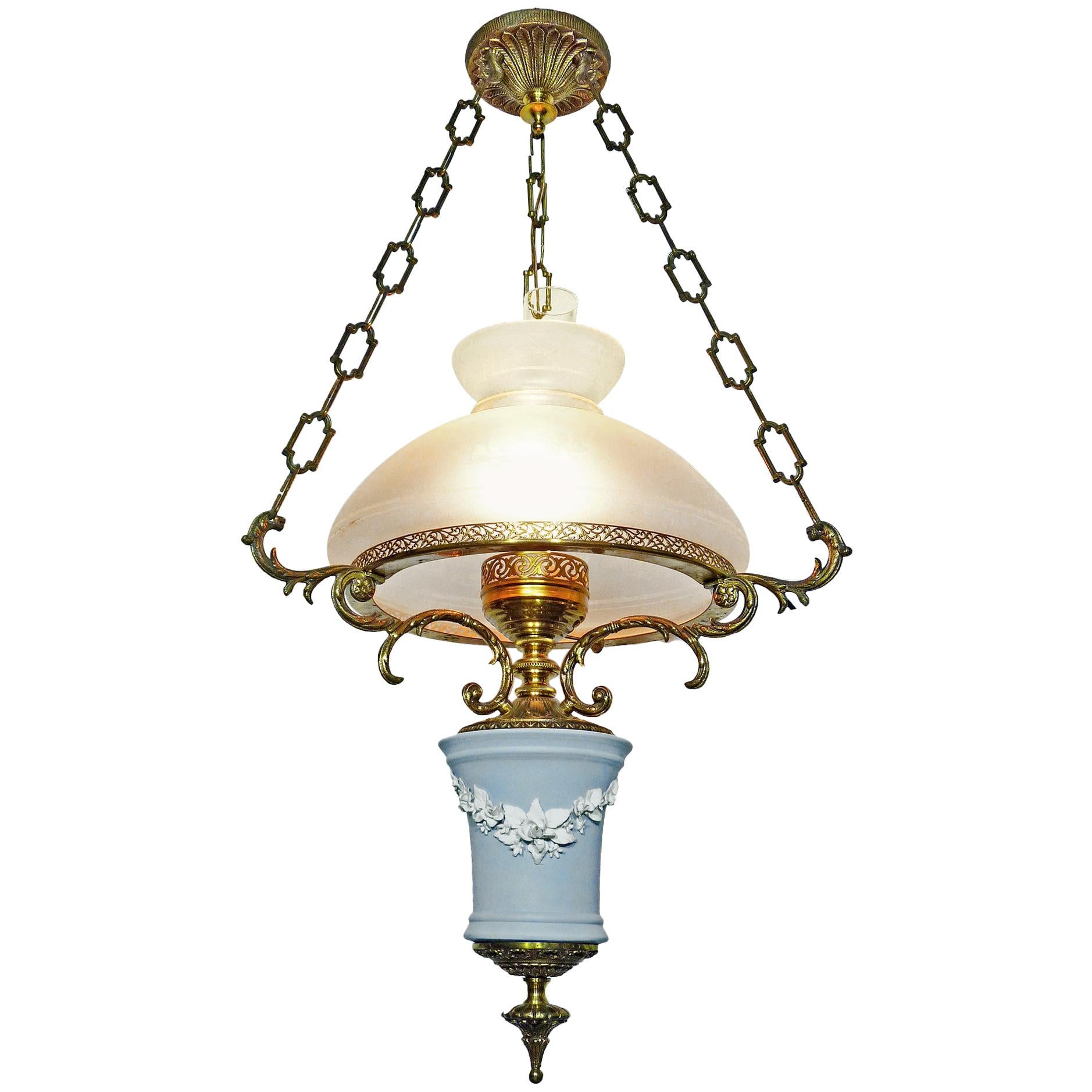 English Wedgwood Porcelain Chandelier Gilt Bronze Victorian Library