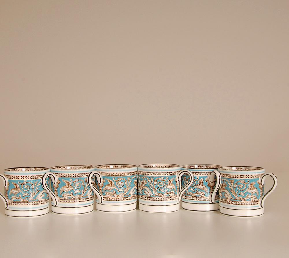 Englisches Wedgwood Teeservice Etruskisches Reich Knochenporzellan Porzellan Türkis 15 Stück im Angebot 4
