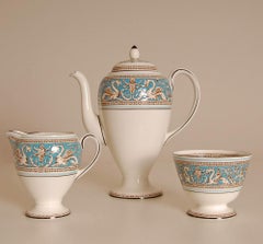 English Wedgwood Tea Set Etruscan Empire Creamware Porcelain Turquoise 15 pcs