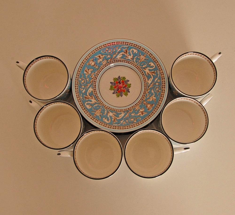 Englisches Wedgwood Teeservice Etruskisches Reich Knochenporzellan Porzellan Türkis 15 Stück im Zustand „Gut“ im Angebot in Wommelgem, VAN