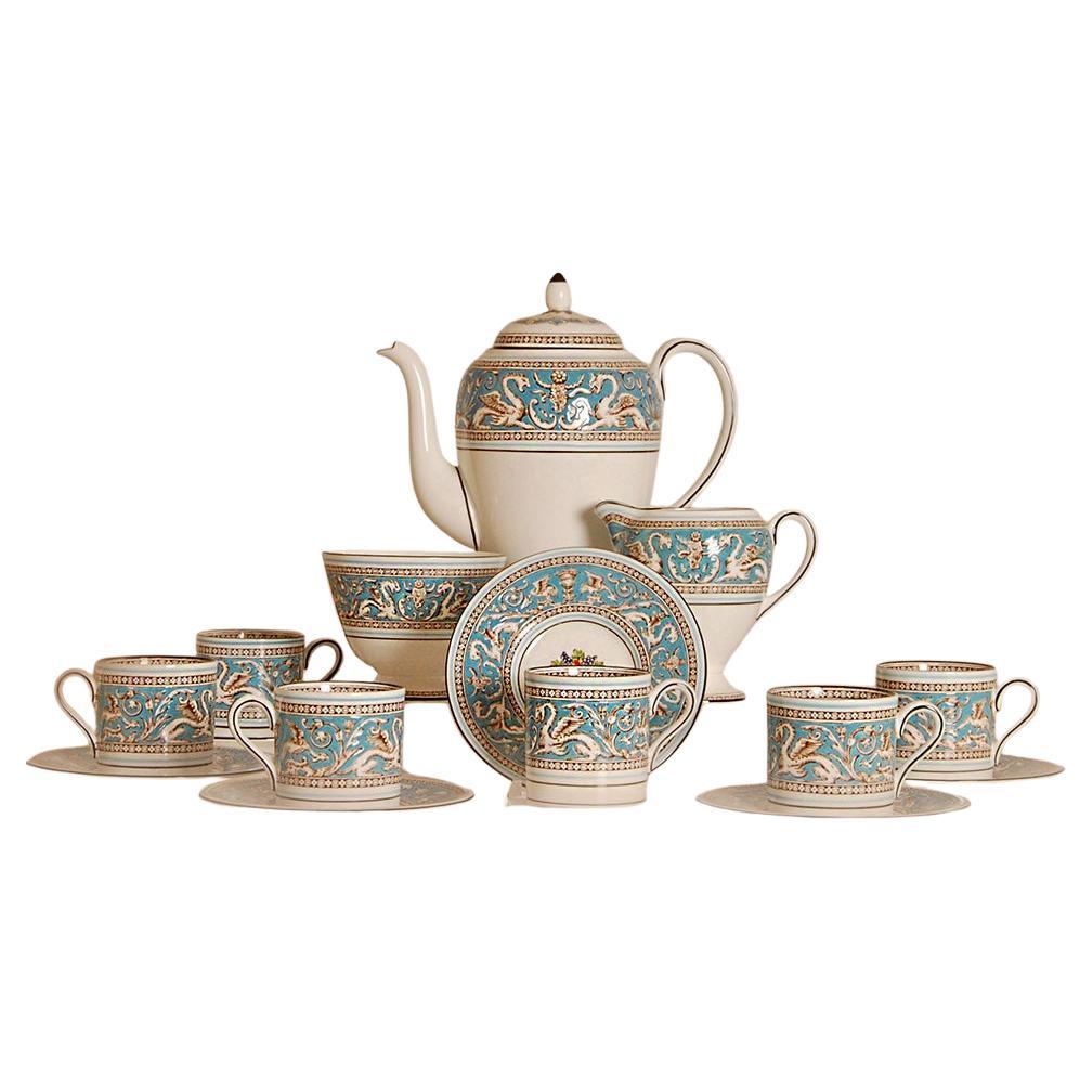 Englisches Wedgwood Teeservice Etruskisches Reich Knochenporzellan Porzellan Türkis 15 Stück im Angebot