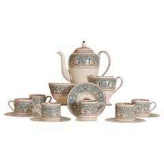 English Wedgwood Tea Set Etruscan Empire Bone China Porcelain Turquoise 15 pcs