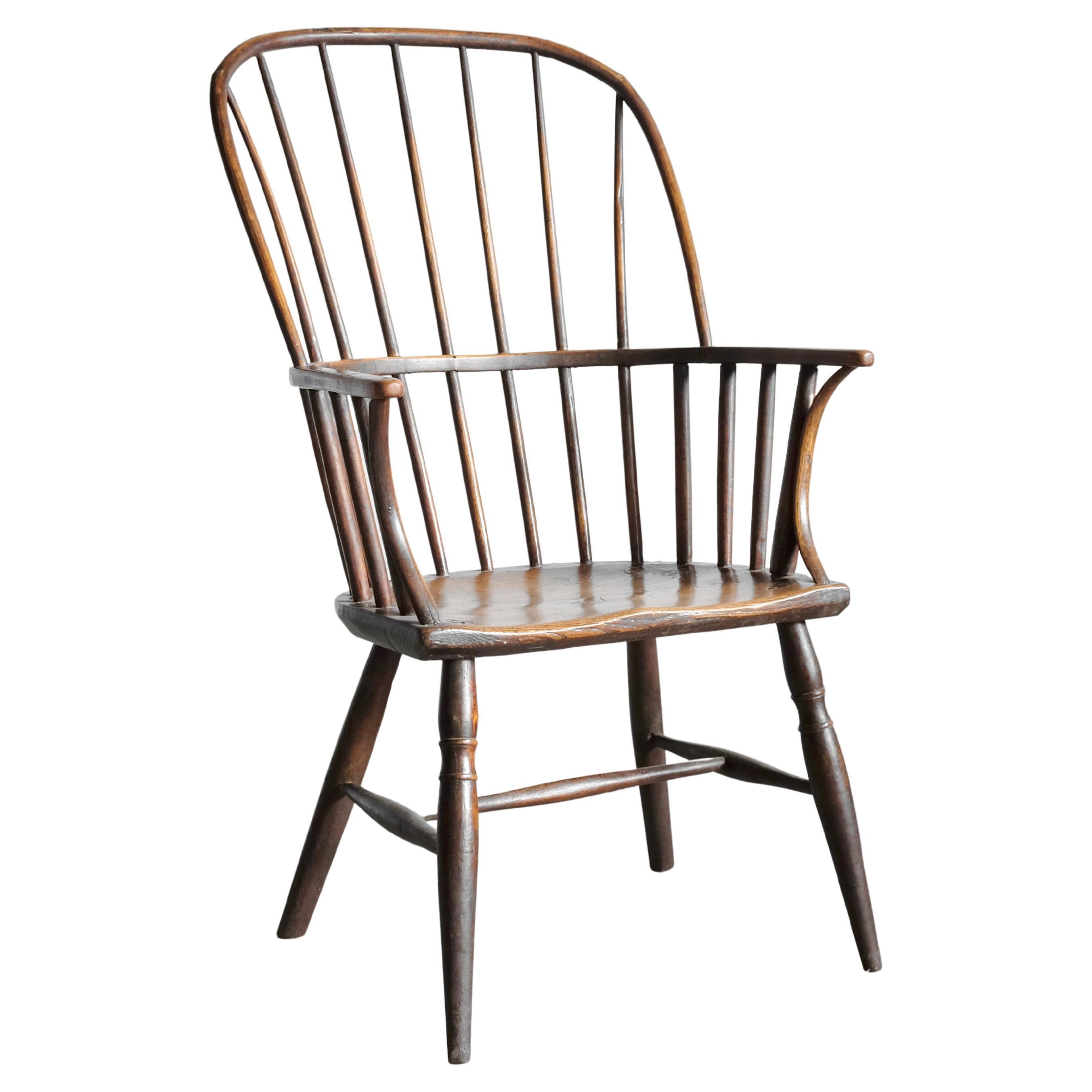 English West Country Windsor Armchair, Stick Chair, 18th Century, Elm, Ash, Pine