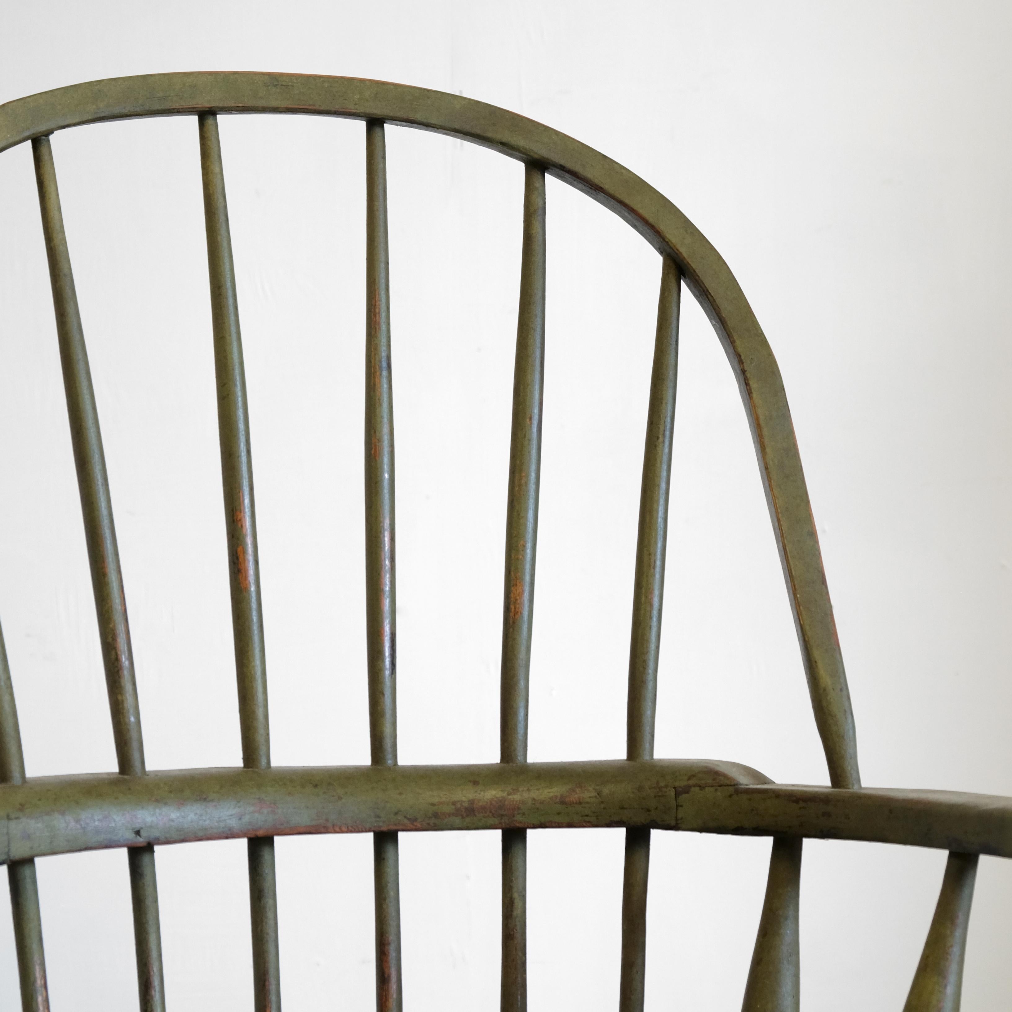 English West Country Windsor Armchair, Stick Chair, Green Painted, 19th Century In Good Condition For Sale In Totnes, GB