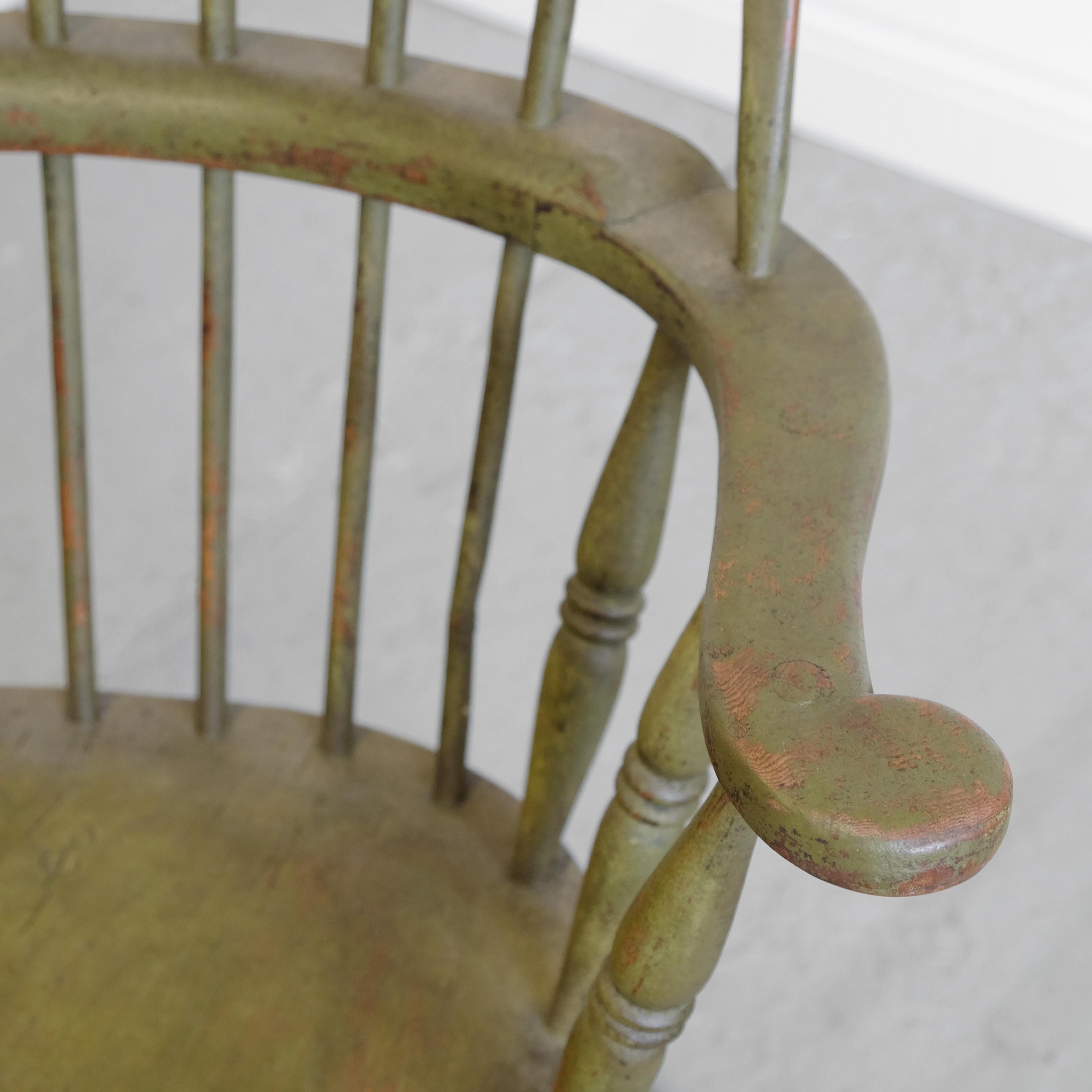 English West Country Windsor Armchair, Stick Chair, Green Painted, 19th Century For Sale 1