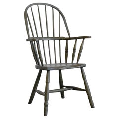 English West Country Windsor Armchair, Stick Chair, Green Painted, 19th Century