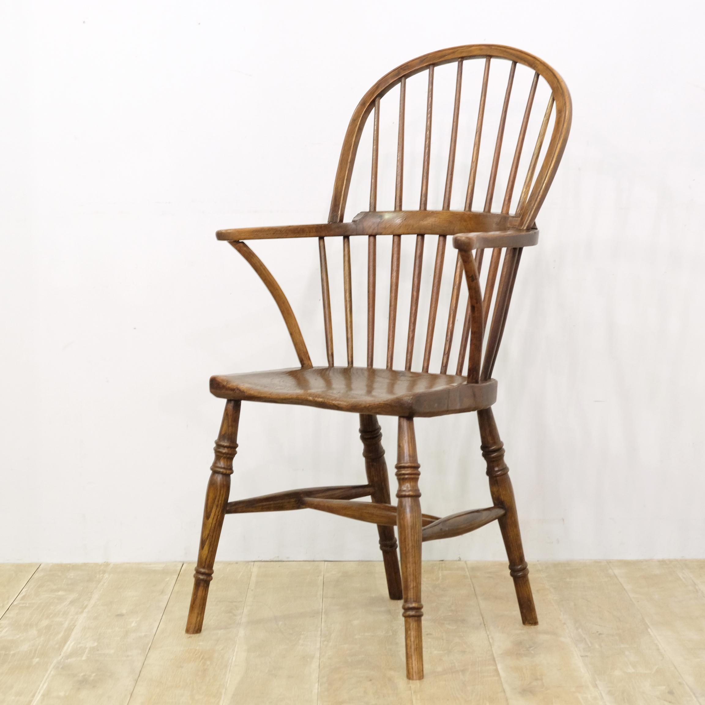 British English West Country Windsor Chair, Simple Stick Back, Elm and Ash, Georgian