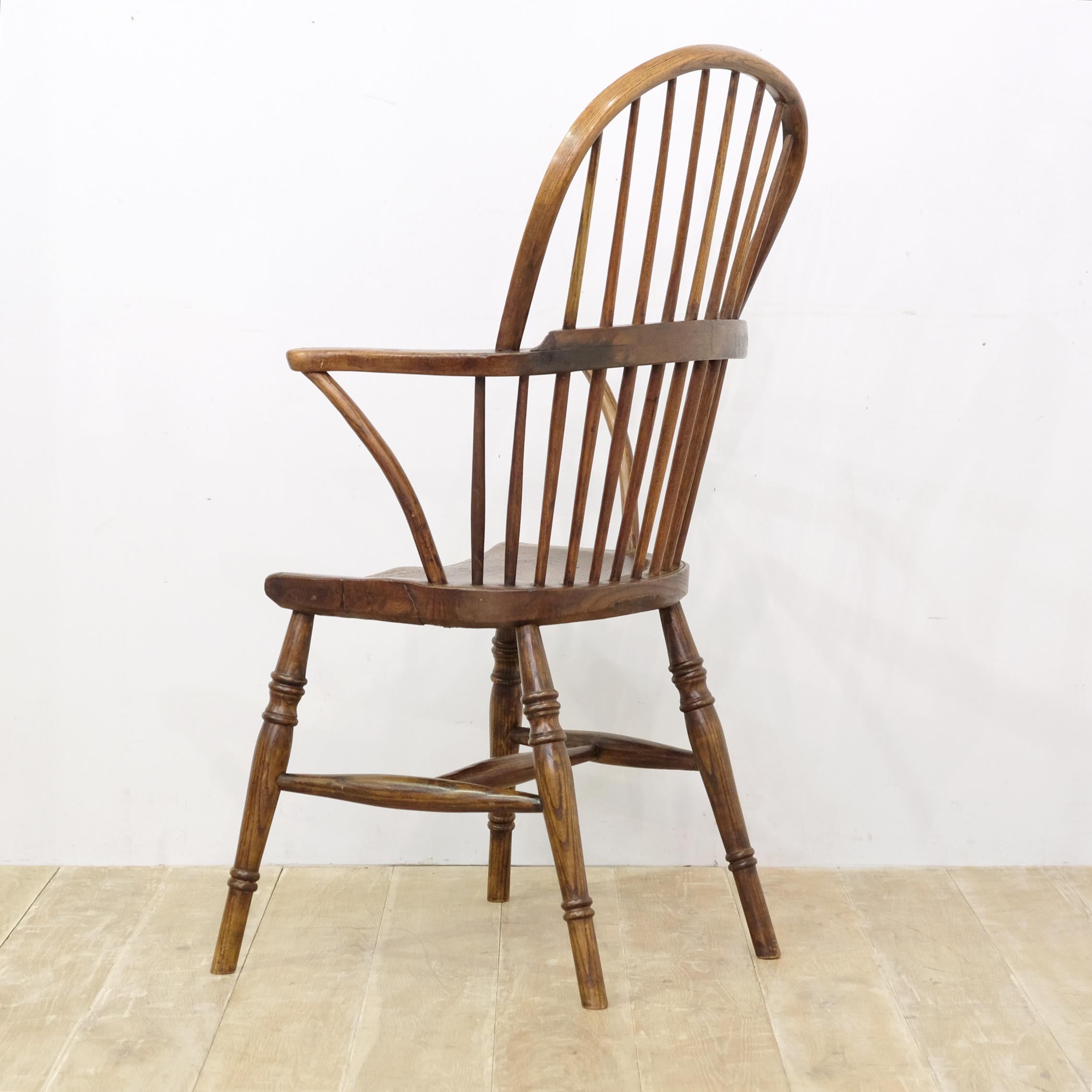 Hand-Carved English West Country Windsor Chair, Simple Stick Back, Elm and Ash, Georgian