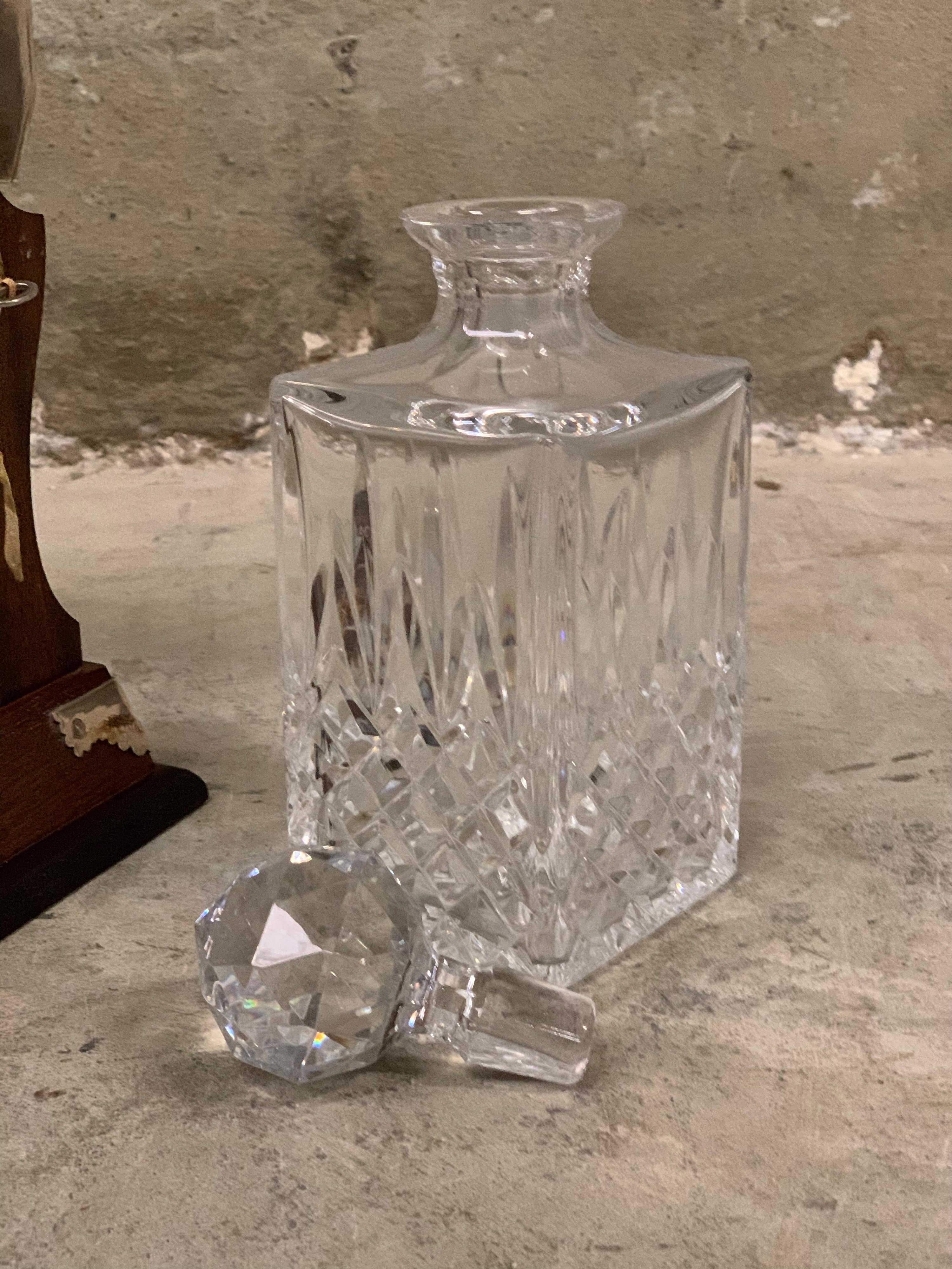 Edwardian English Whiskey Tantalus, Mahogany, 3 Crystal Decanters