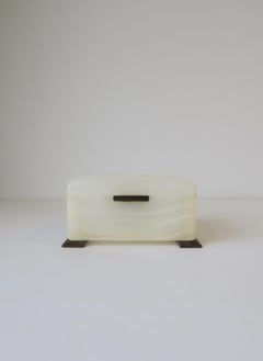 English White Onyx Marble and Brass Jewelry Box
