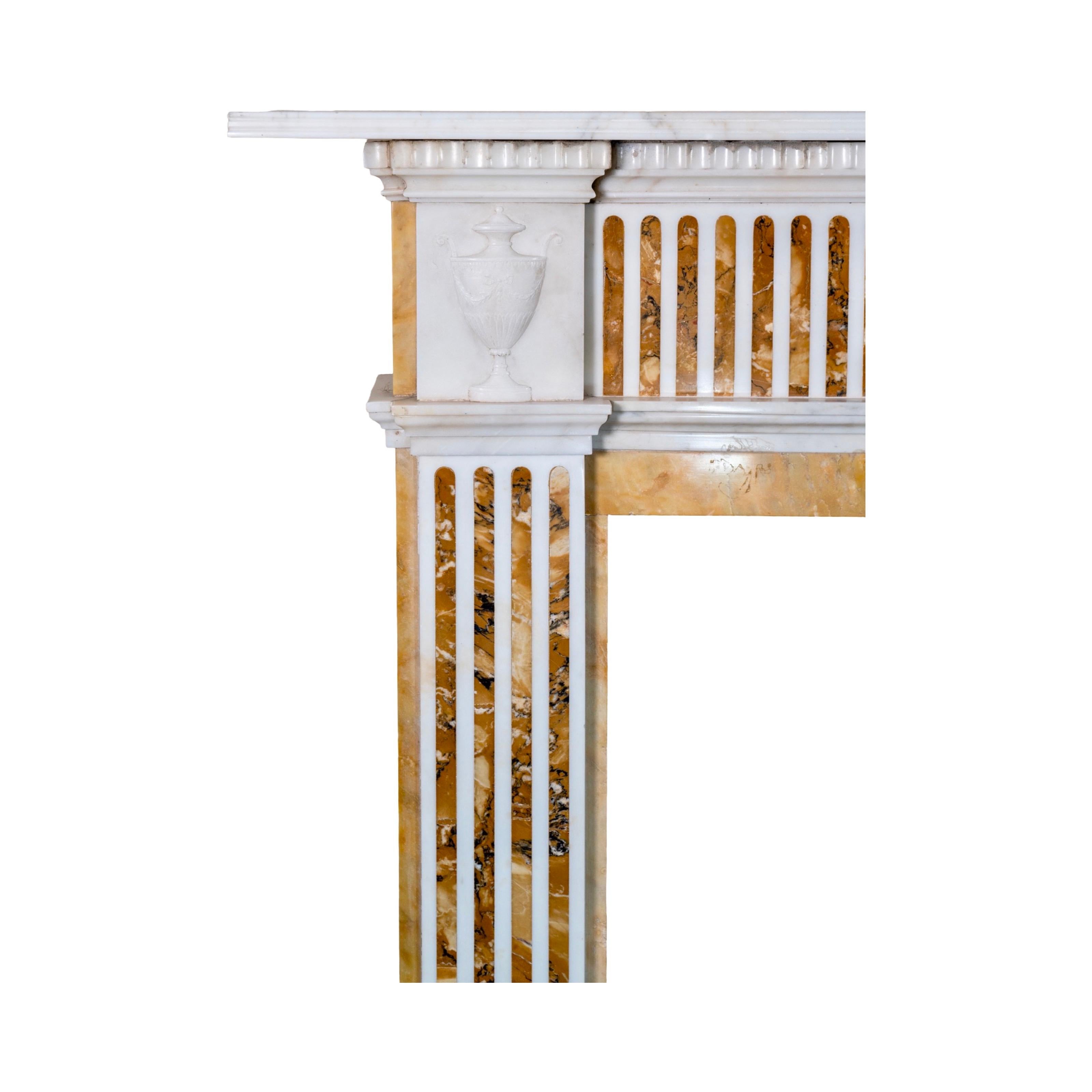 Mid-19th Century English White Veined Carrara and Sienna Brocatelle Marble Mantel For Sale