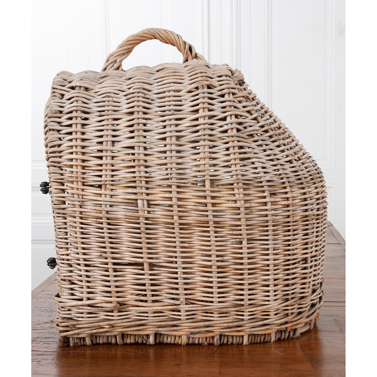 Rustic English Wicker Animal Carrier