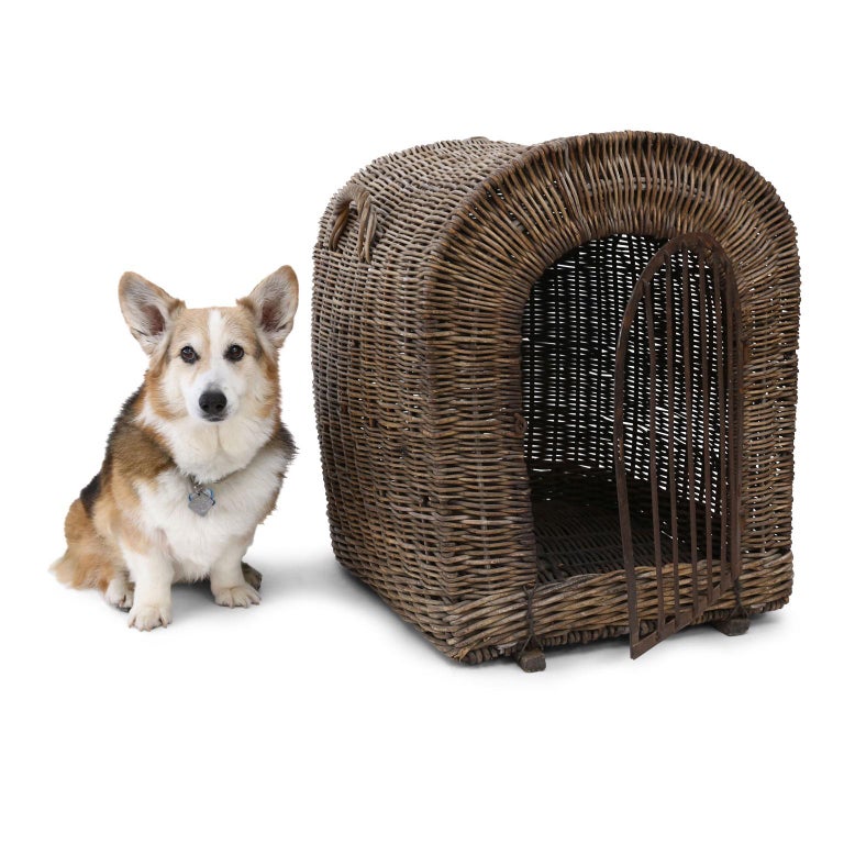 English Brown Wicker Dog Kennel Basket For Sale at 1stDibs
