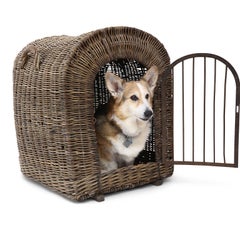 English Brown Wicker Dog Kennel Basket