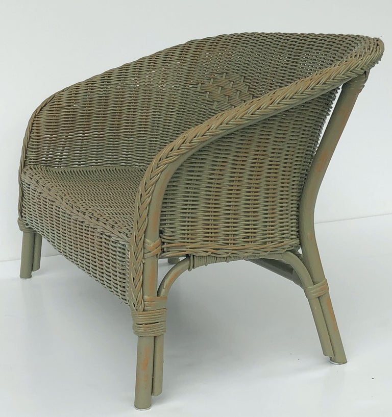 English Wicker Garden Child's Settee Bench or Seat by Lloyd Loom at