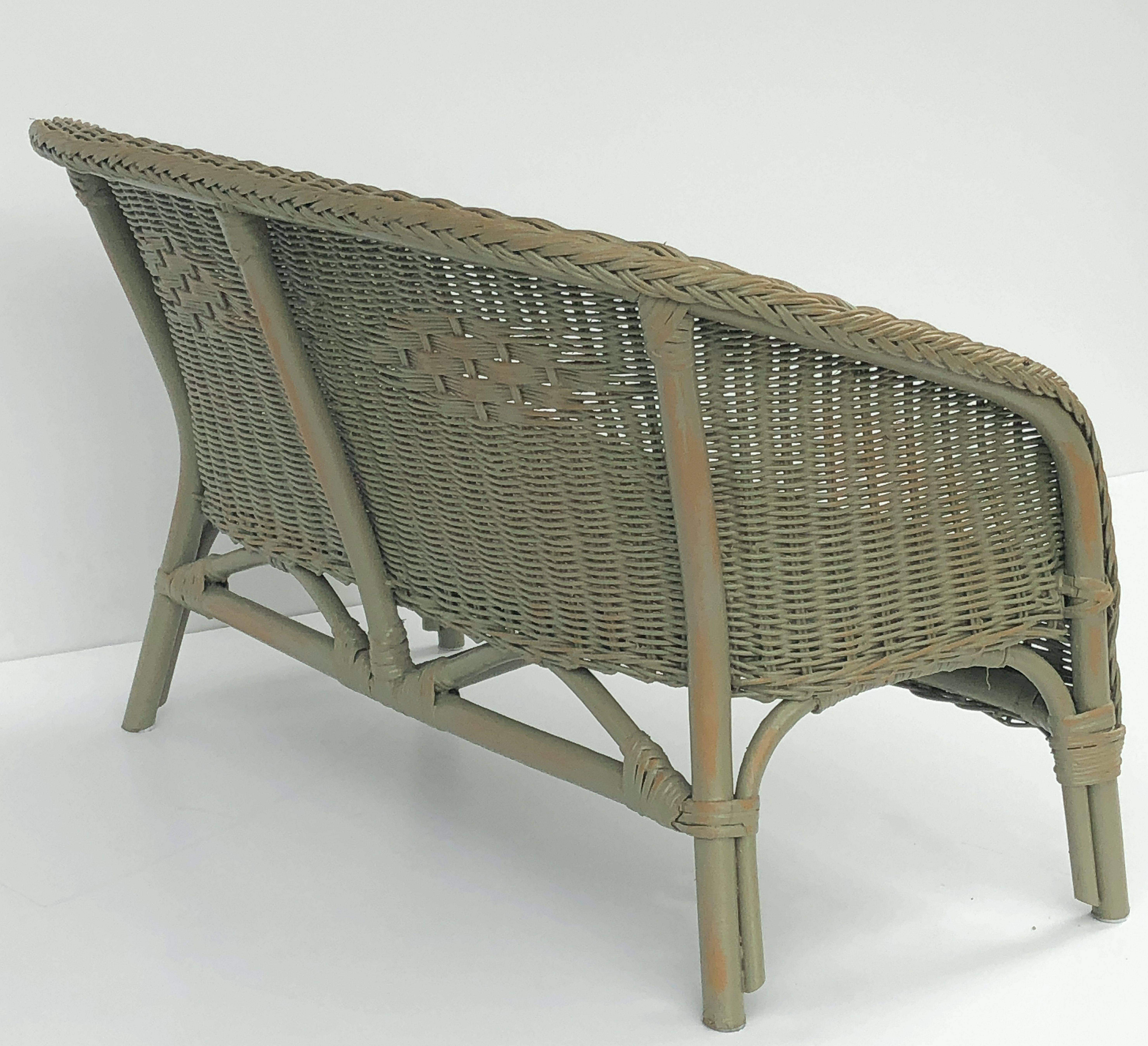 English Wicker Garden Child's Settee Bench or Seat by Lloyd Loom 1