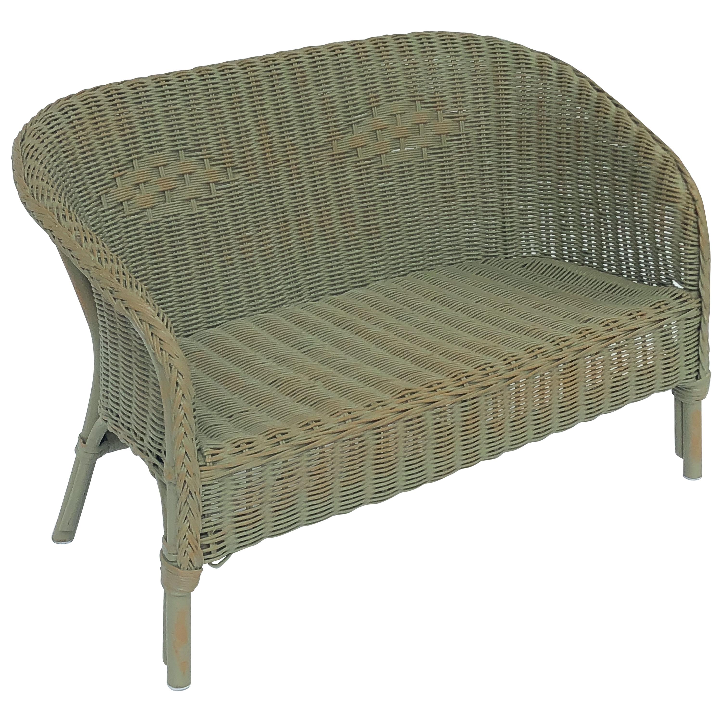 English Wicker Garden Child's Settee Bench or Seat by Lloyd Loom