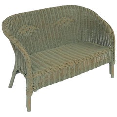 Vintage English Wicker Garden Child's Settee Bench or Seat by Lloyd Loom