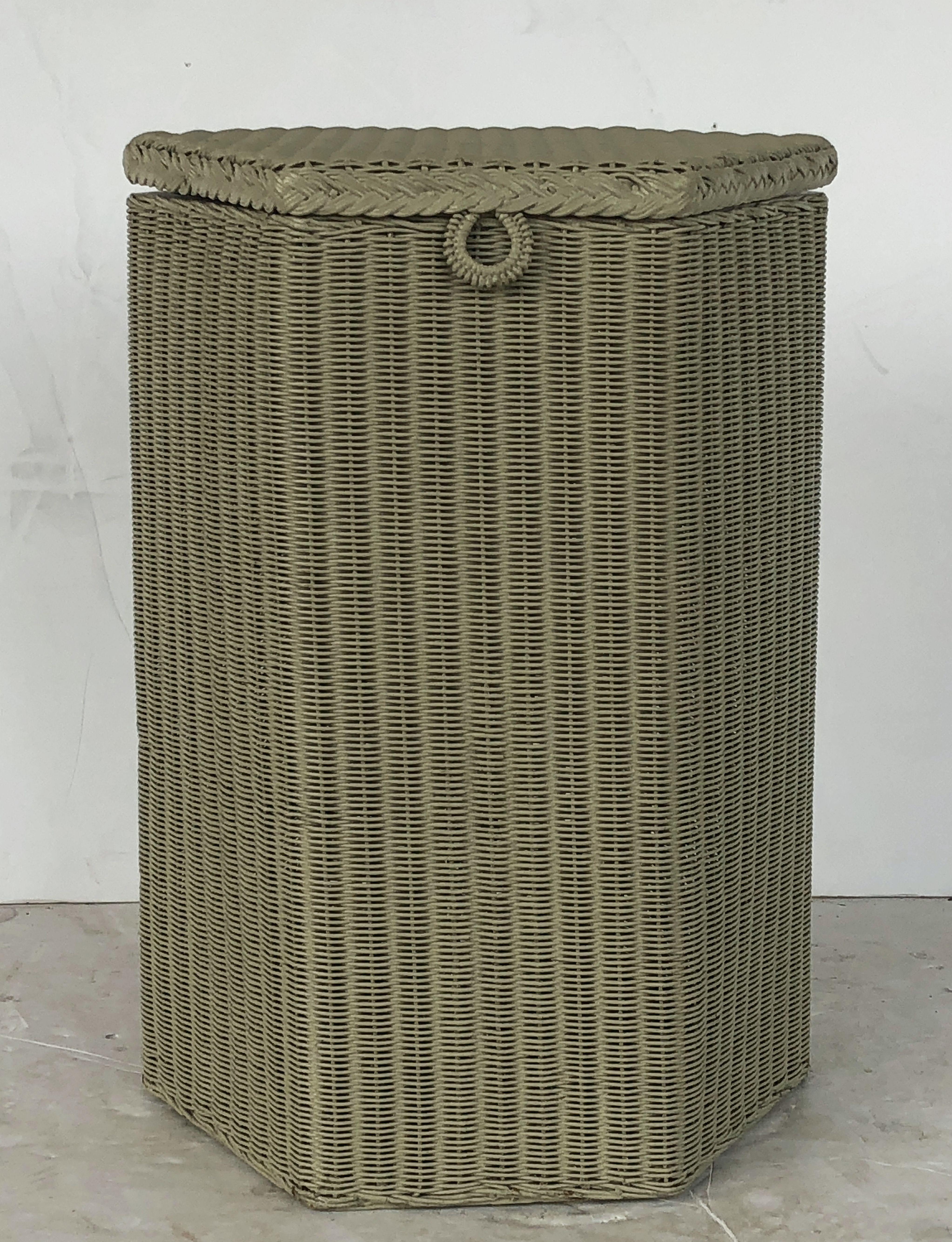 20th Century English Wicker Garden Hexagonal Linen Hamper by Lloyd Loom