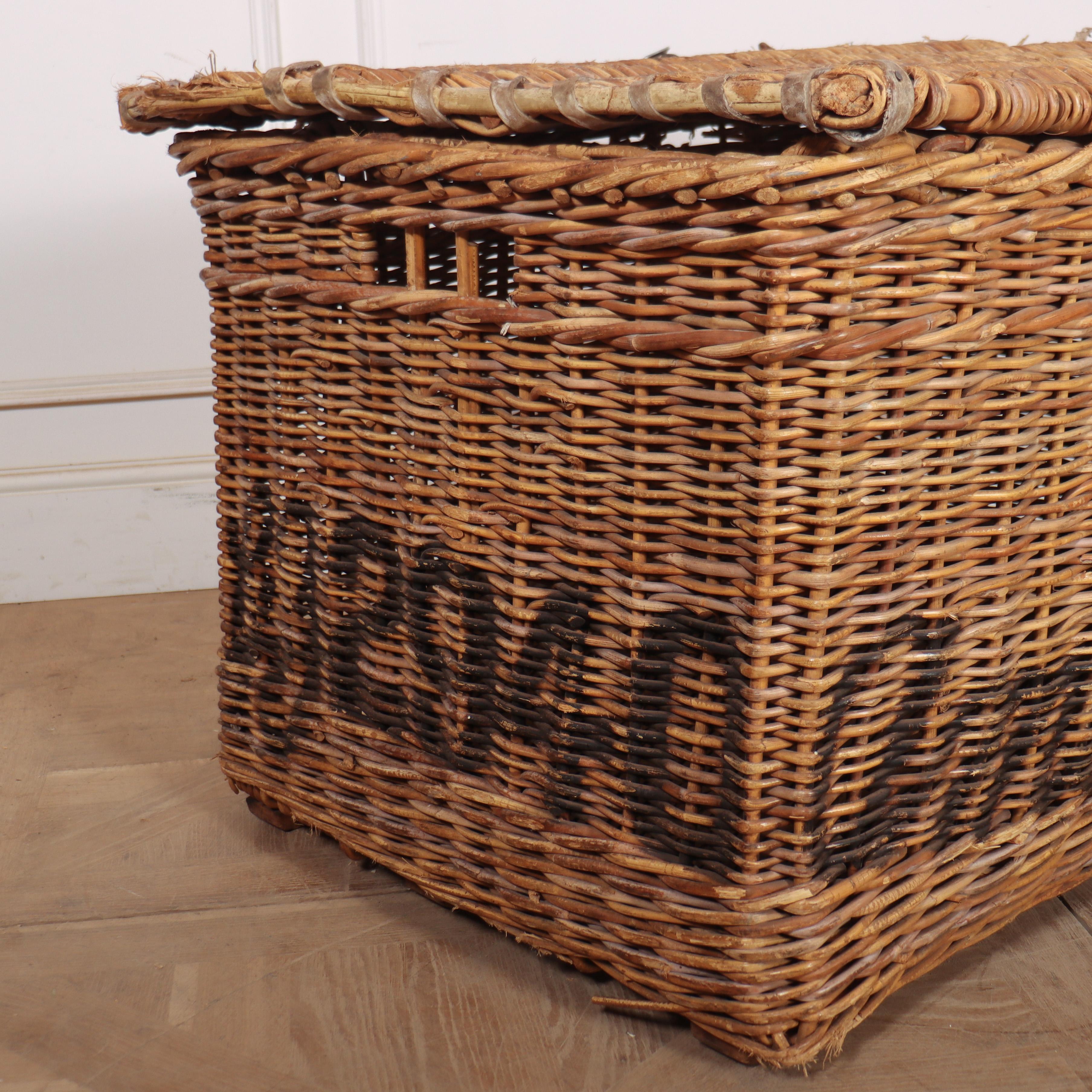 Victorian English Wicker Log Basket For Sale