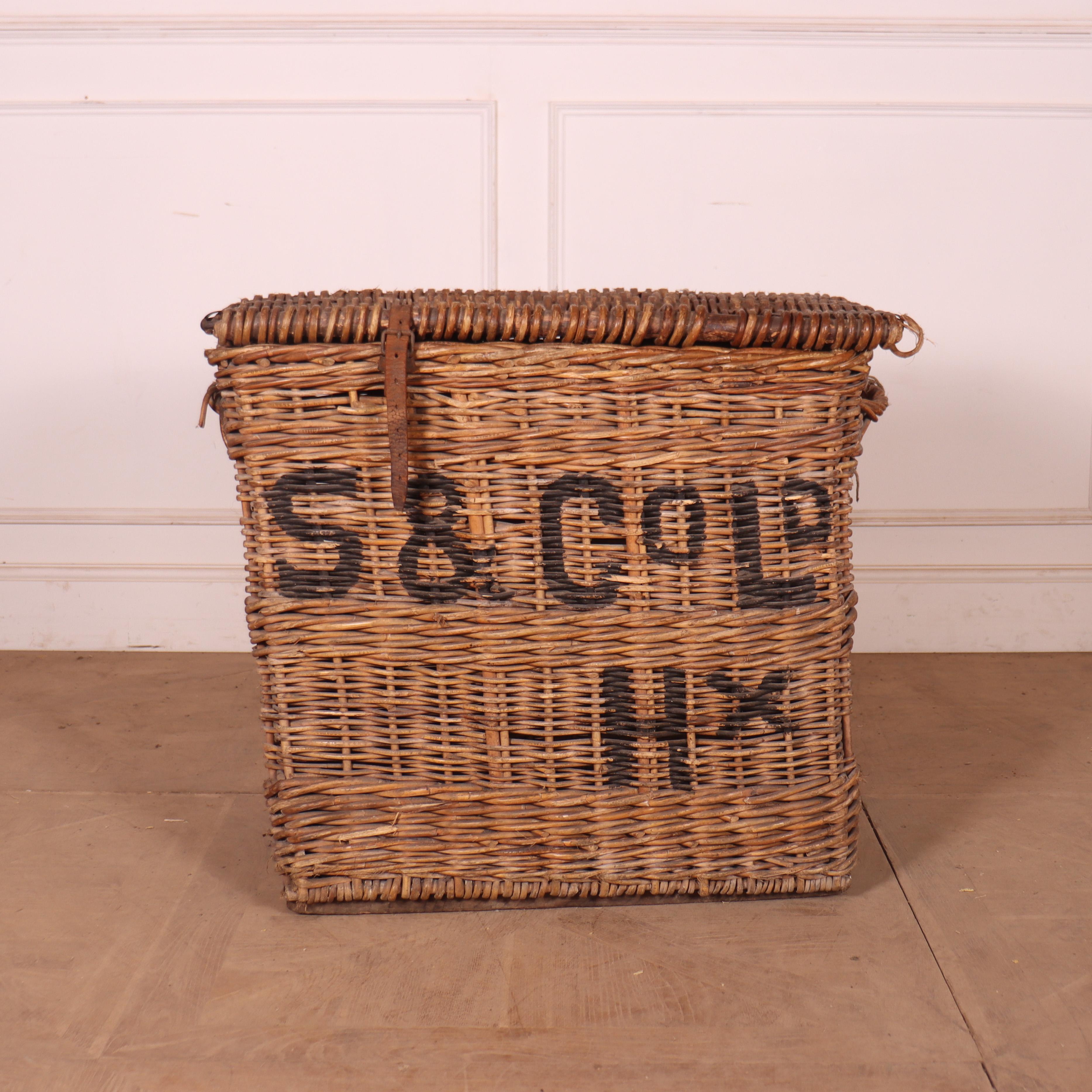 Late 19th Century wicker mill basket. This would make a wonderful log bin. 1890
