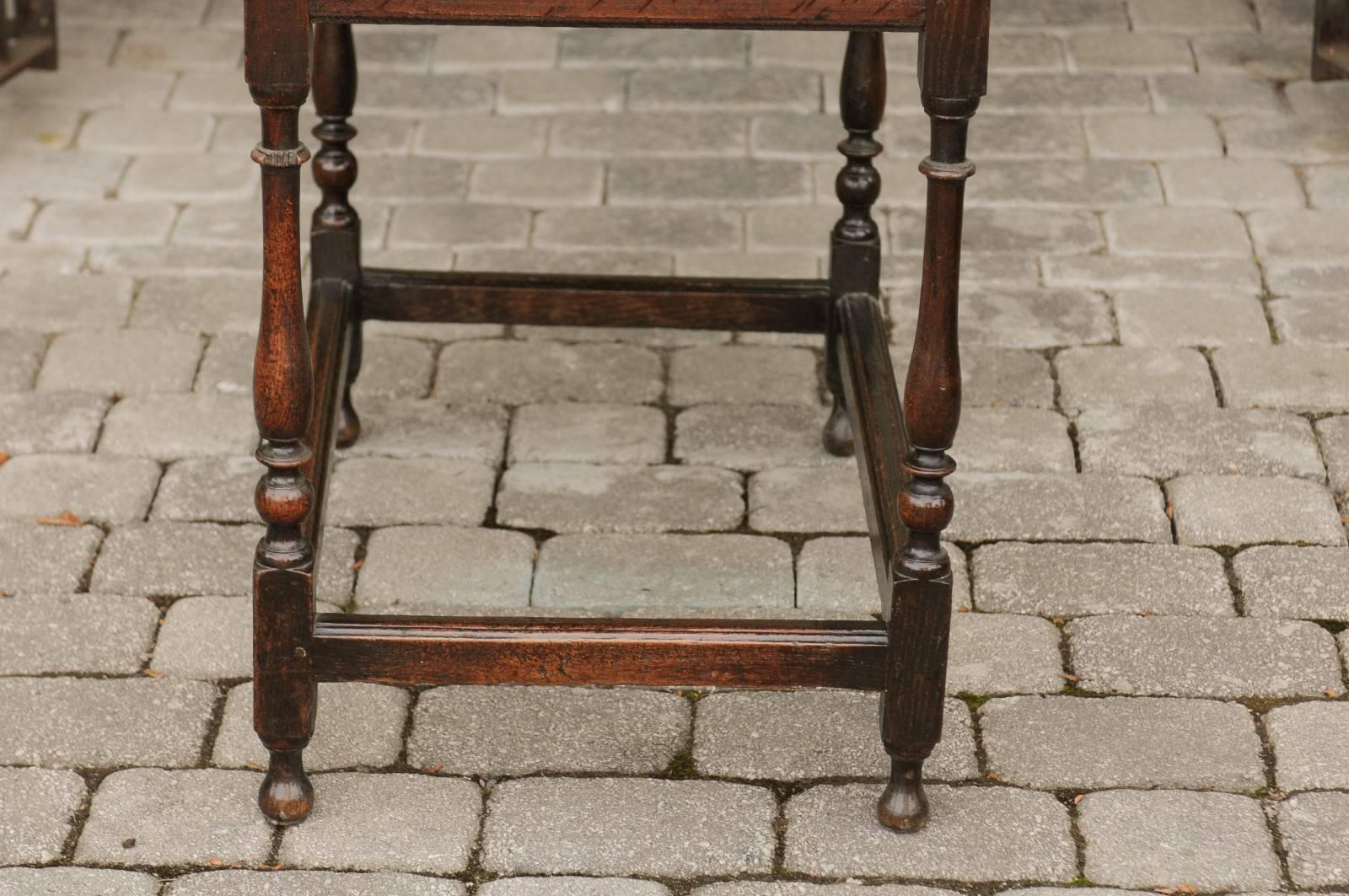 English William and Mary Style 1900s Oak Side Table with Drawer and Turned Legs 6