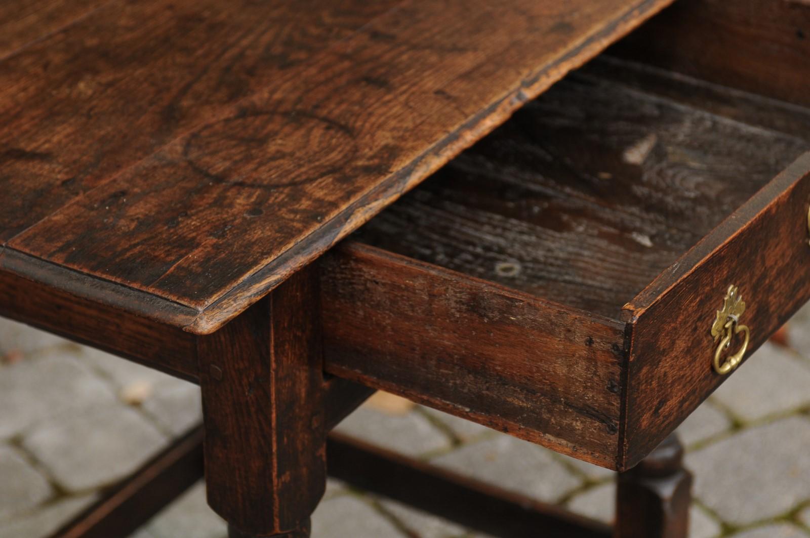 English William and Mary Style Oak Side Table with Single Drawer and ...
