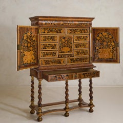 English William and Mary Walnut Marquetry Cabinet, Late 17th Century
