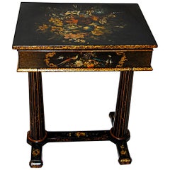 English William IV Black Lacquered Hand Painted Dressing Table Pedestal Base