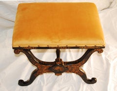 English William IV Black Lacquered X Frame Stool with Original Gold Decoration