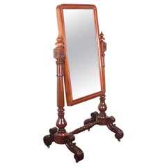 English William IV Carved Mahogany Cheval Mirror
