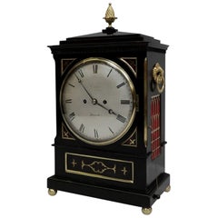 English William IV Ebonized and Brass Inlaid Bracket Clock by Charles Crews