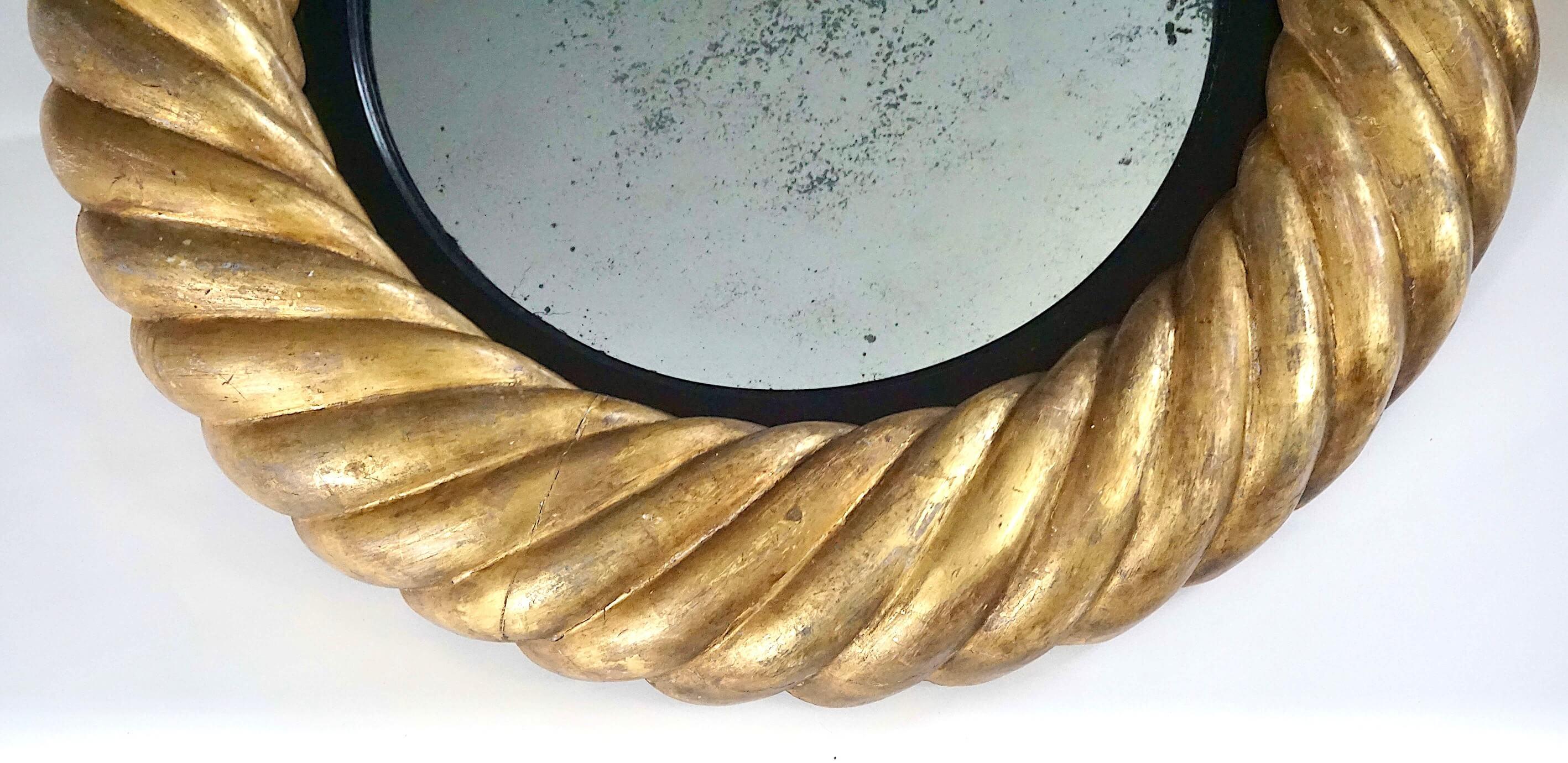 Hand-Carved English William IV Giltwood Convex Mirrors of Unusual Form, Pair, circa 1830 For Sale