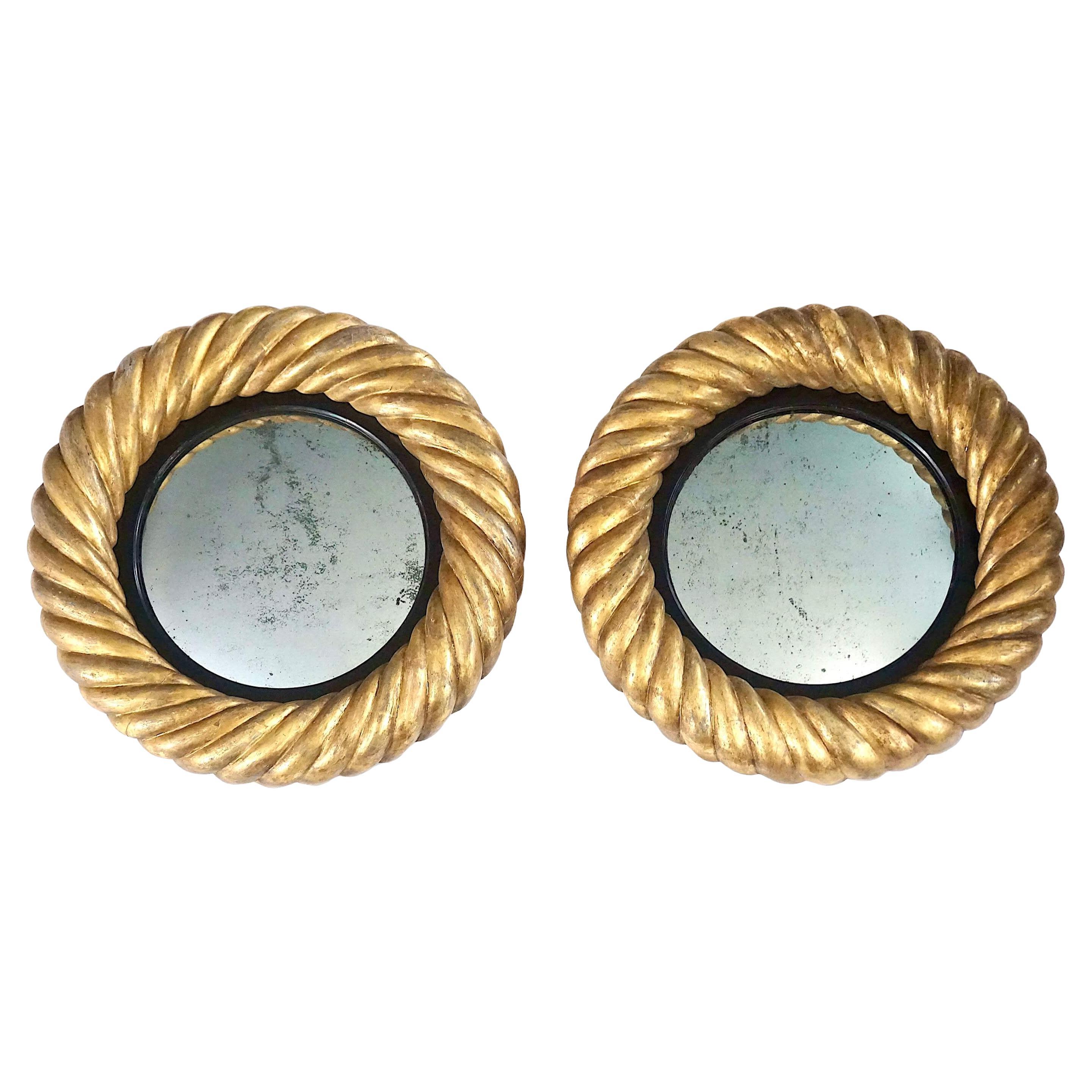 English William IV Giltwood Convex Mirrors of Unusual Form, Pair, circa 1830