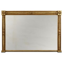 English William IV Large Carved Giltwood Over-Mantel Wall Mirror