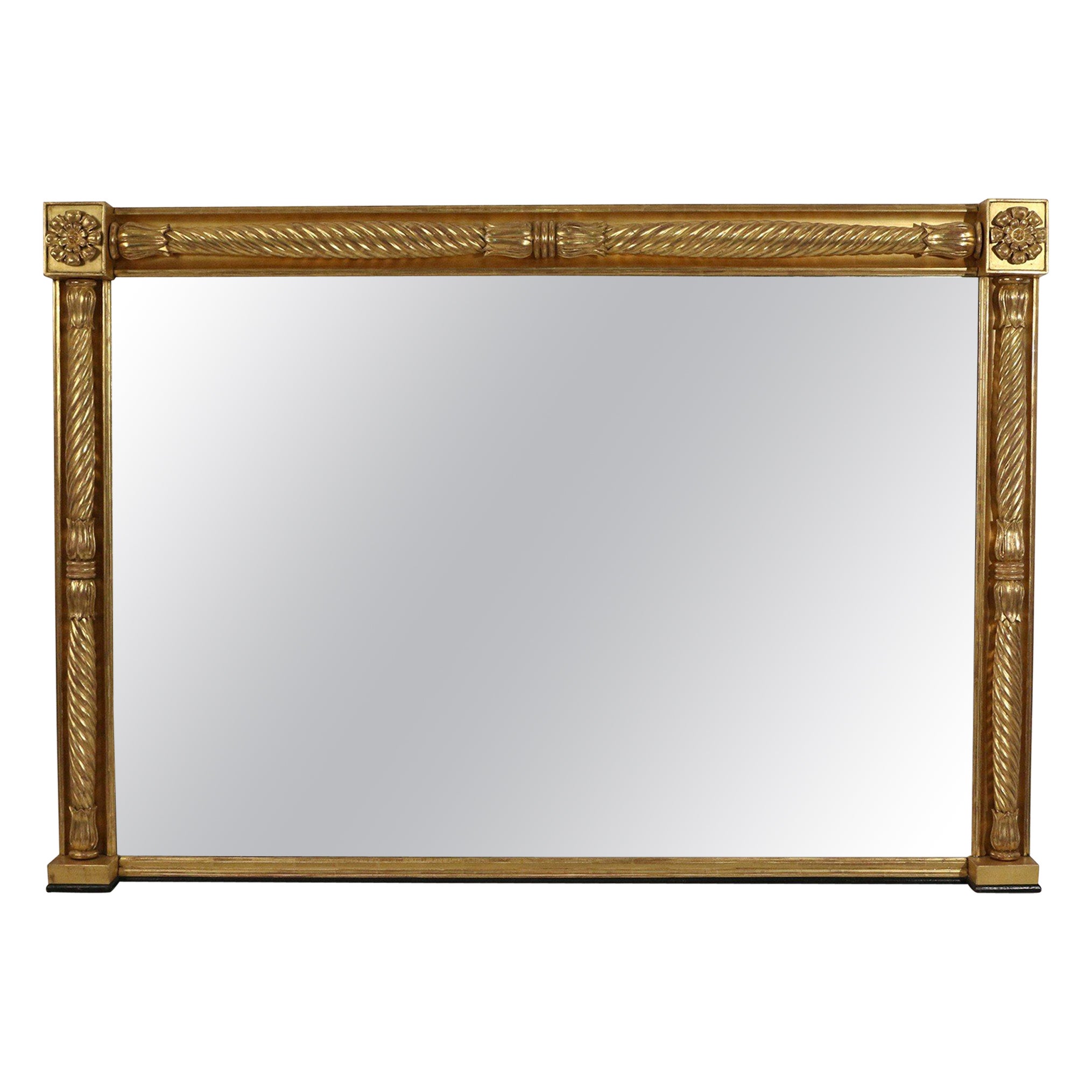 English William IV Large Carved Giltwood Over-Mantel Wall Mirror
